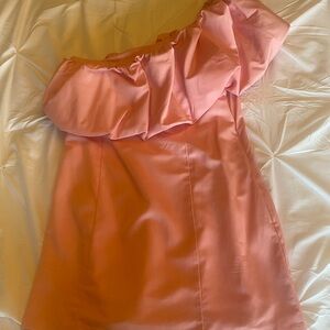 One Shoulder Pink Mini Dress